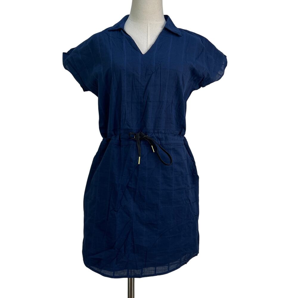 Never A Wallflower Elastic Sleeve Dress Blue Plaid Printed Cotton
